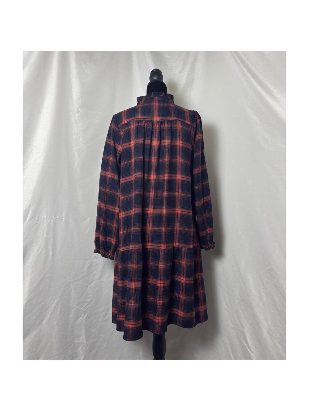 LOFT Navy Orange Plaid Cabincore Button Down Shirt Dress Small - Picture 3 of 4